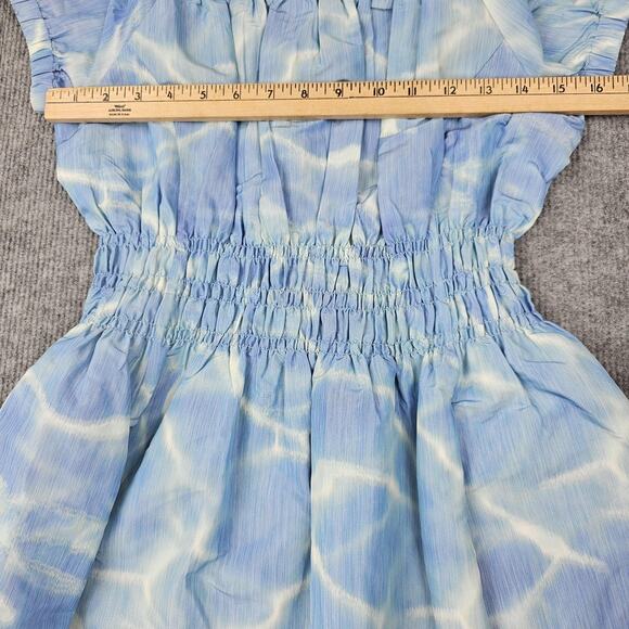 Ann Mashburn Dress Womens Medium Blue Water Smocked Waist A Line Midi Preppy - Picture 3 of 7